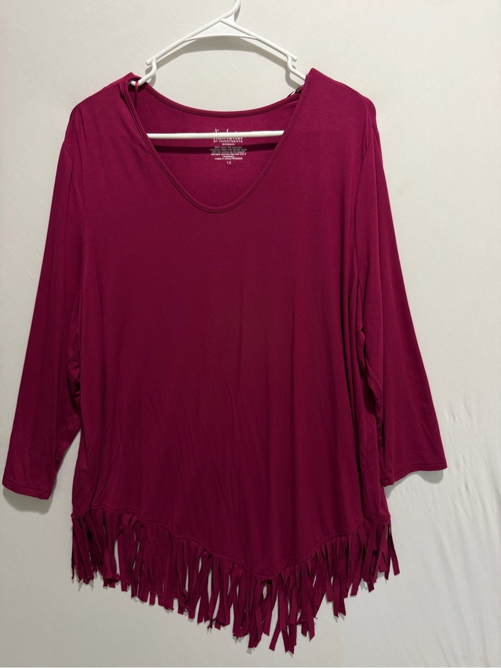 NWT fringe shirt slim factor by investments woman western country fall 1X